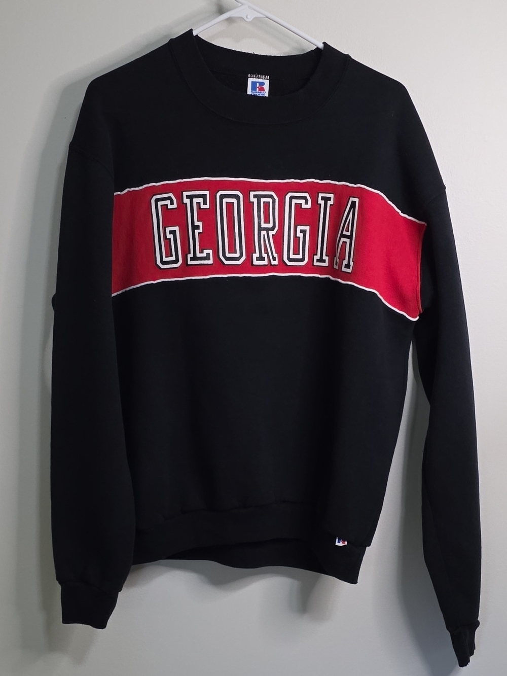 Russell Athletic Georgia Bulldogs Crewneck Sweatshirt with Red/Wh Georgia Stripe